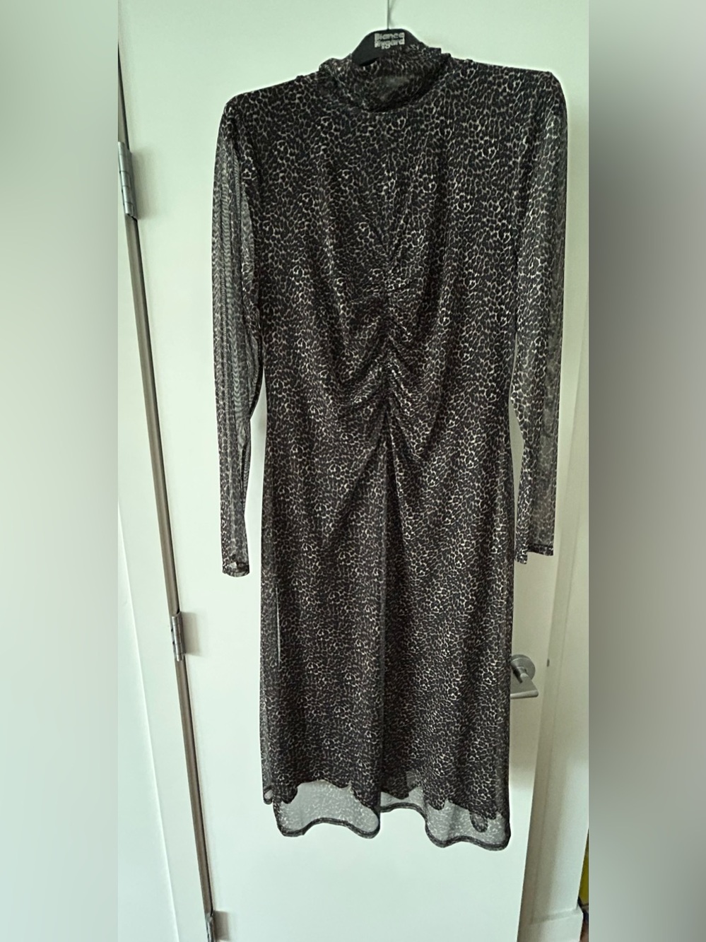 ELLA Rafaella Long-Sleeve Mesh Animal-Print Midi Dress